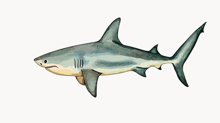 Watercolor shark on a white background. Scary jaws and angry sharks swimming in the ocean. Inhabitant in the waters of the oceans. Vector illustration
