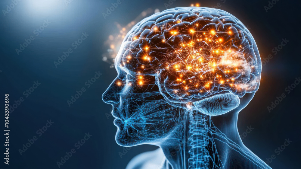 Poster neural networks glowing in human brain, showcasing intricate connections and activity