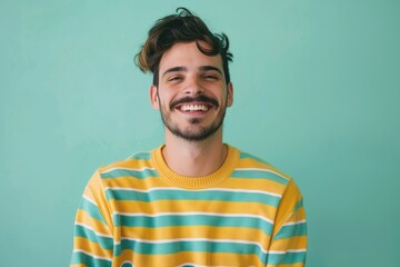Obraz premium A person wearing a mustache and striped shirt, suitable for various illustrations and designs