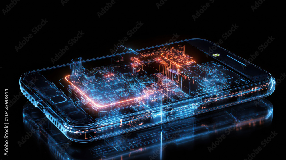 Poster x ray smartphone showing internal circuits and components illuminated