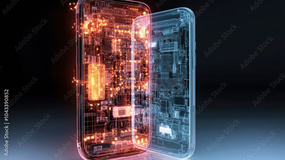 Aufkleber x ray of smartphone showing internal circuits and components clearly visible