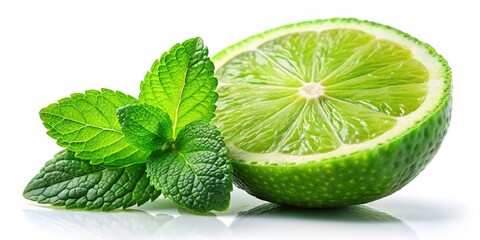 Luminous lime and mint leaves, isolated in vibrant green.