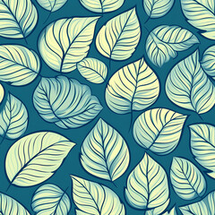 Fototapeta premium Tropical Leaf Seamless Pattern. Line Art Style. with green background