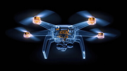 X ray scan of high tech drone showcasing detailed components and design