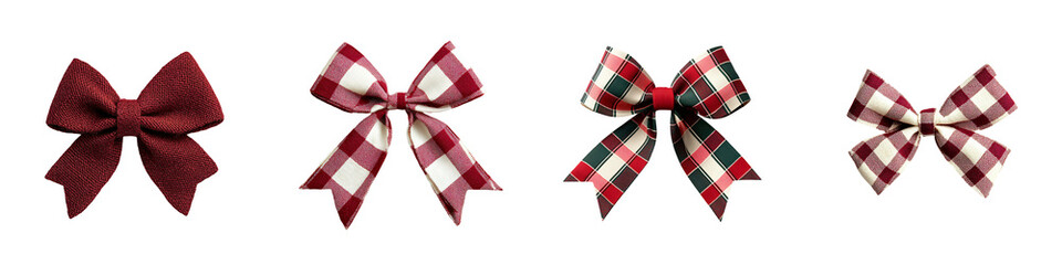 Obraz premium Four decorative bows in red and white, perfect for adding a festive touch to gifts, crafts, or holiday decorations.