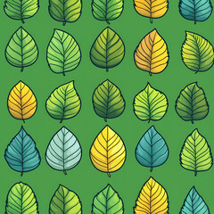 Obraz premium Tropical Leaf Seamless Pattern. Line Art Style. with green background
