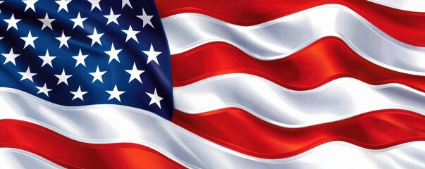 Fototapeta premium American flag fluttering in the breeze, realistic texture and lighting emphasizing the pride and symbolism of this iconic emblem