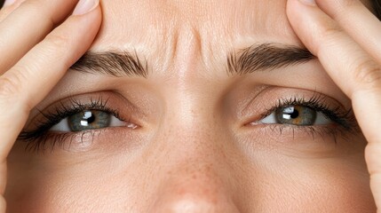 Obraz premium Stressed Businesswoman: Close-up of Tired Eyes and Hands Framing Face Depicting Fatigue and Stress in High Resolution Photo
