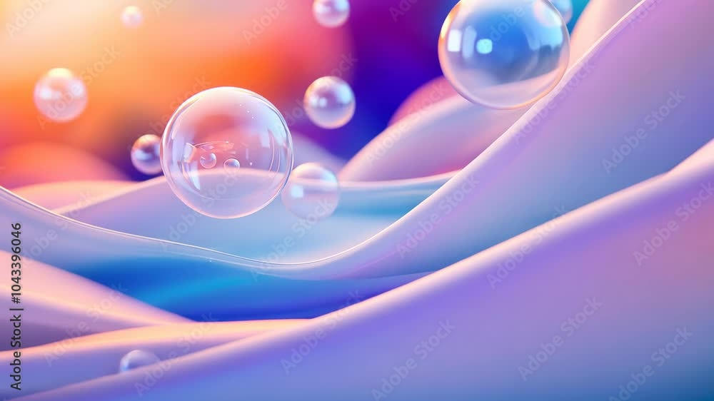 Aufkleber Abstract image with soap bubbles floating over smooth pastel waves