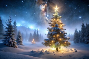 Enigmatic Ghost Christmas Tree Surrounded by Enchanted Winter Wonderland