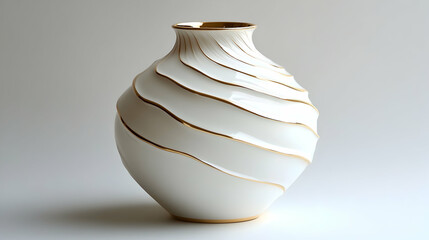 Elegant White Porcelain Vase with Gold Accents on a Soft Surface
