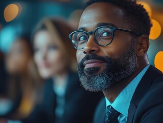 professional business discussion unfolds among colleagues in a modern conference room, with a focus on dynamic interactions and vibrant presentations, reflecting productivity and collaboration