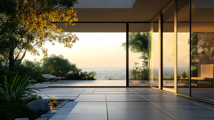 Fototapeta premium Futuristic Automatic Sliding Glass Door with Sensors in Modern Architecture