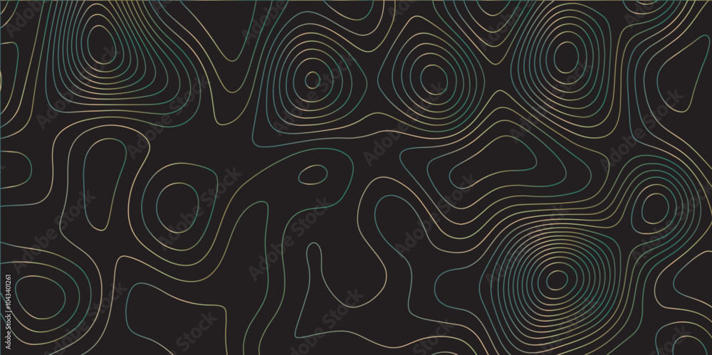 Aufkleber Abstract black colorful gradient Topographic line map pattern background. Contour elevation topographic and textured Background Modern design with black background with topographic wavy Patte and dot	