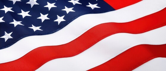 Obraz premium Vibrant and detailed image of the American flag, stars and stripes gently rippling, showcasing the colors and textures of the national banner