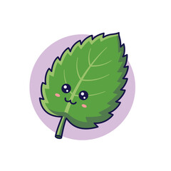 Fresh herbs concept. Cute Kawaii mint leaf character. Vector cartoon icon illustration. Mint character in doodle style. Isolated on white background.