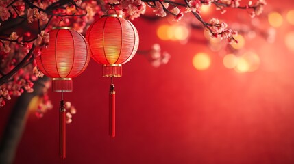 Traditional Chinese Red Lanterns Hanging Outdoors