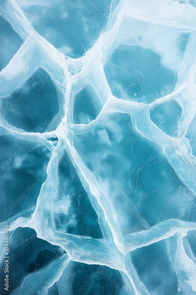 Poster the image is of a blue ice surface with a jagged texture. the blue color of the ice is contrasted wi
