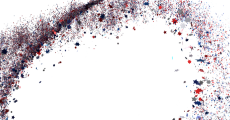 Festive background with confetti in the shape of stars in the color of the American flag.