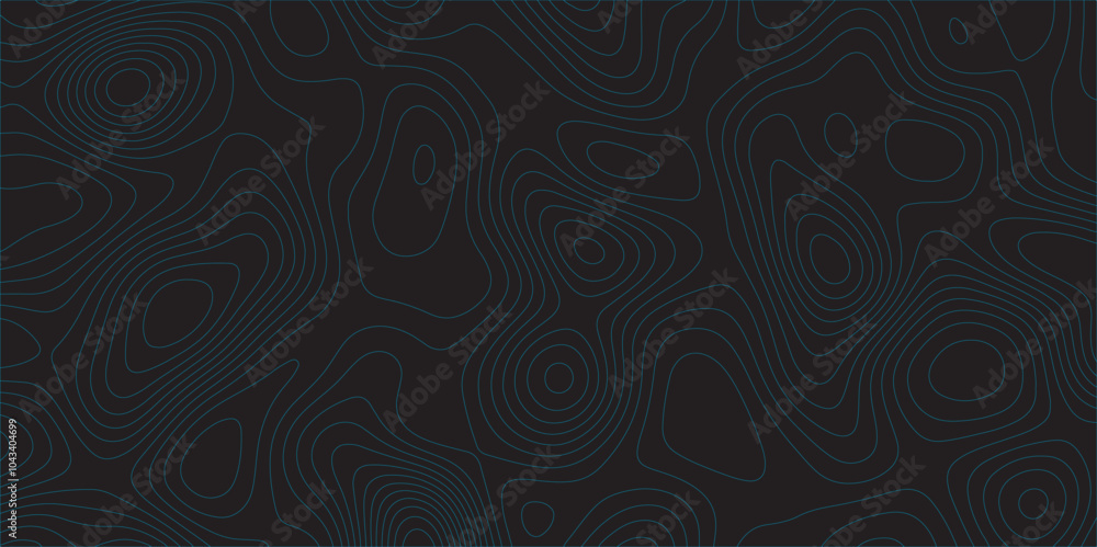 Poster Abstract black colorful gradient Topographic line map pattern background. Contour elevation topographic and textured Background Modern design with black background with topographic wavy Patte and dot	