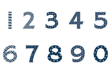 Png number set japanese patterned typeface