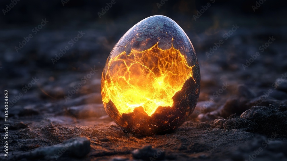 Poster a glowing dragon egg with cracks forming on its shell, pulsing with magical light, ready to hatch in