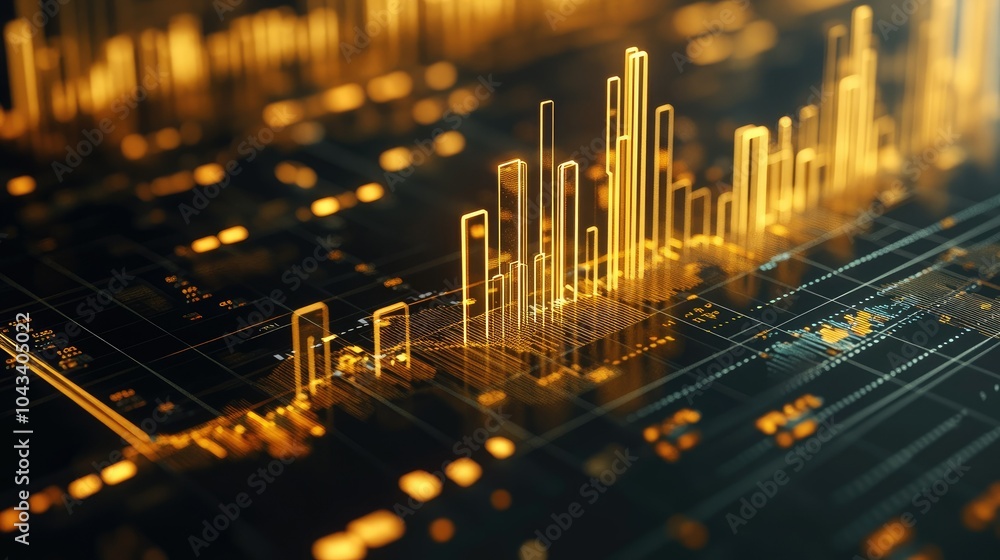 Poster a golden banking chart with a visual of a stock diagram and gold bars representing investment value 