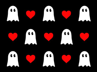 ghosts with hearts on a black background. illustration for Halloween