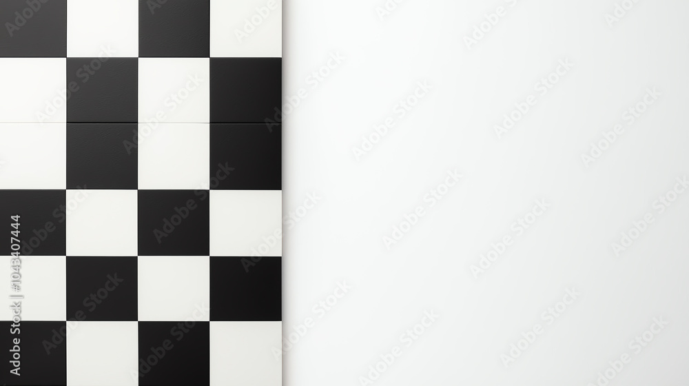 Poster modern minimalist black and white checkerboard pattern with clean white space for design and aesthet
