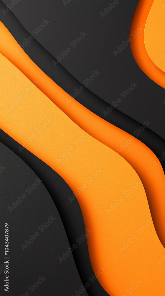 Poster dynamic flow of orange and black abstract waves enhancing visual depth and modern aesthetics