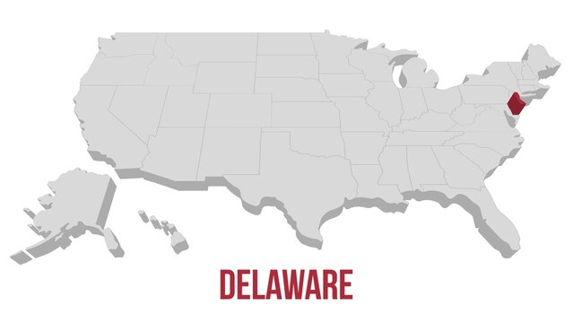 delaware State video animation. Animated USA map, gray map on a white background with red state in 3d style. Animation 4k motion video