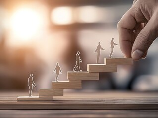 Step by Step: A Motivational Poster Representing Progress and Support with Wooden Steps and Walking Figures, Perfect for Inspiring Sports Interiors and Personal Growth Spaces