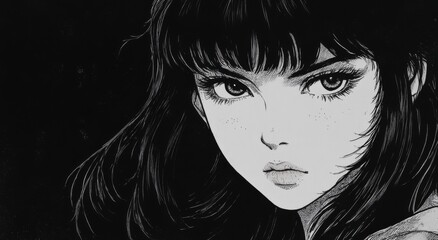 80s-style manga girl with black bangs