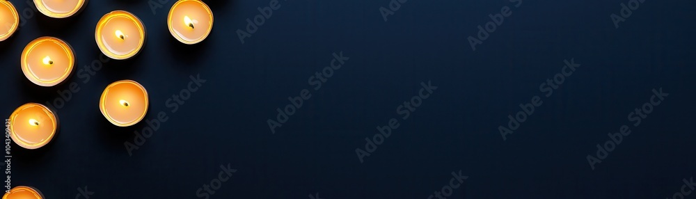 Aufkleber a serene arrangement of floating candles illuminated against a dark background, creating a calming a