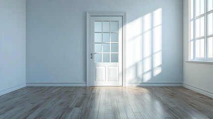 Obraz premium Simple White Door with Frosted Glass Window in Modern Interior Setting