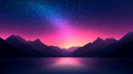 Fototapeta premium Night Sky with Stars and Mountains Reflecting in Lake