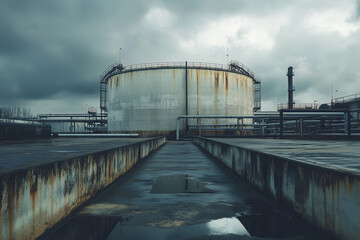 Oil Depot with Large Fuel Tanks in an Industrial Landscape  