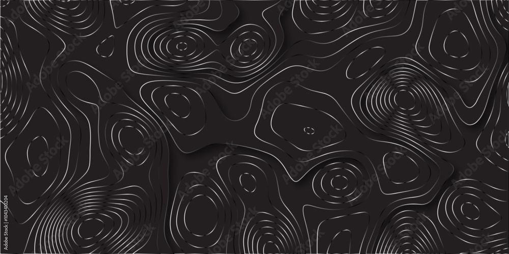 Poster Abstract black colorful gradient Topographic line map pattern background. Contour elevation topographic and textured Background Modern design with black background with topographic wavy Patte and dot	