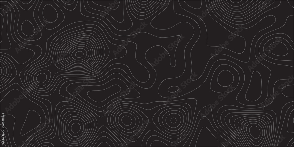 Poster Abstract white on black background Topographic line map pattern. Contour elevation topographic and textured Background Modern design with black background with topographic wavy patted.	
