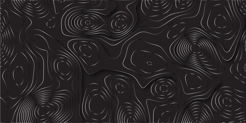 Abstract black colorful gradient Topographic line map pattern background. Contour elevation topographic and textured Background Modern design with black background with topographic wavy Patte and dot	