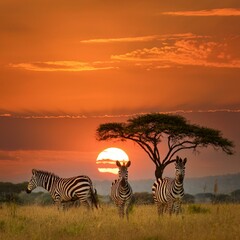 Zebras at sunset in South Africa