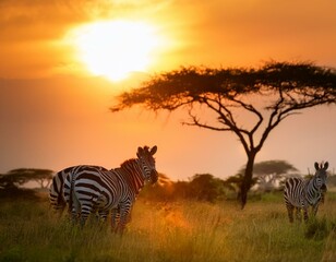Zebras at sunset in South Africa
