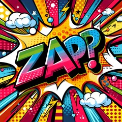 Bright colorful comic book style explosion with the word Zap.