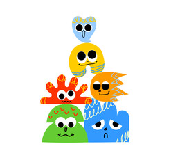 Concept of diversity, body positive, diverse cultures, cultural diversity, racial equality, anti-racism. Funny cartoon characters in trendy retro style and different geometric shapes.