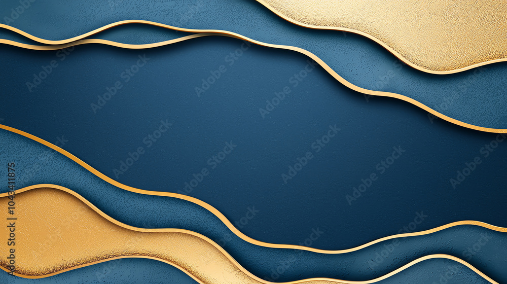 Poster elegant waves of gold and blue a modern abstract design featuring curved lines and textured backgrou