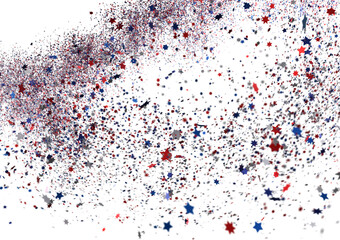 Festive background with confetti in the shape of stars in the color of the American flag. US independence day.