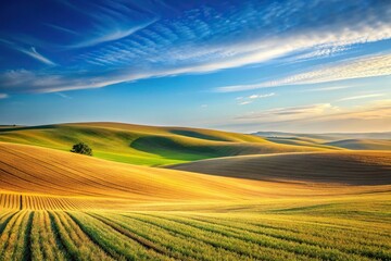 Obraz premium Rolling cornfield hills and sky on a summer morning minimalist