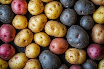 Colorful Variety of Fresh Potatoes on Dark Surface