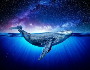 Fototapeta premium whale close to surface with nightsky, AI generated