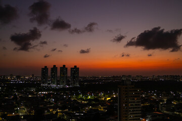 Fototapeta premium Panoramic view of the suburbs of the hometown during sunset.